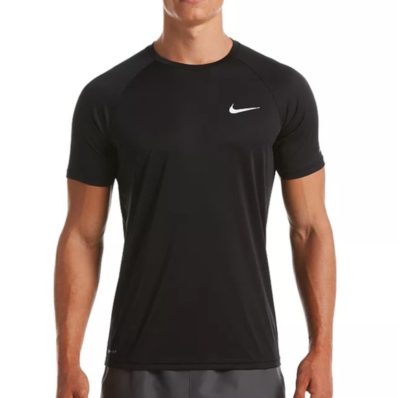 NIke Dri-FIT Men 's Black UPF 40+ Hydroguard Short Sleeve Swim Tee Size Large - Picture 1 of 9